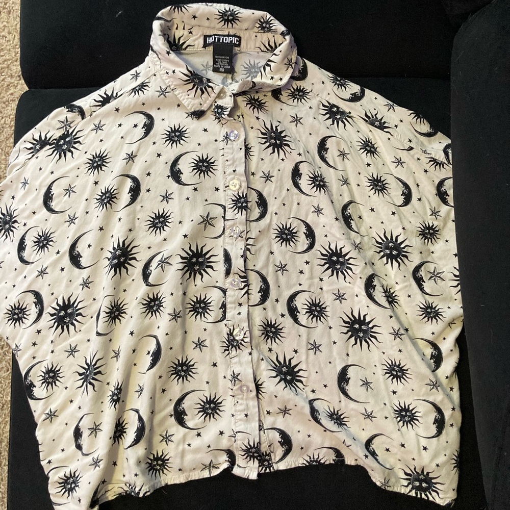 Cream and Black Moon Button Down